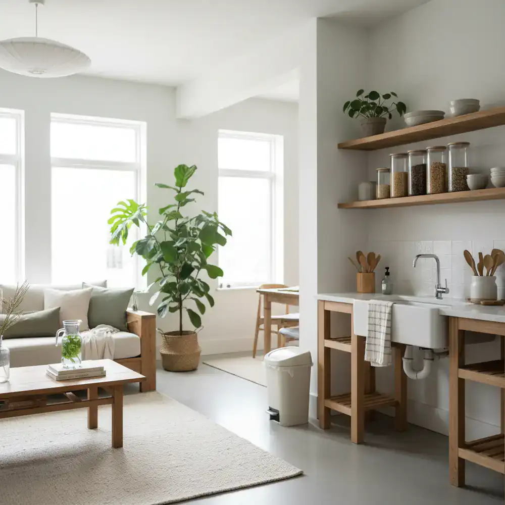 Clean, organized home interior reflecting eco-friendly service