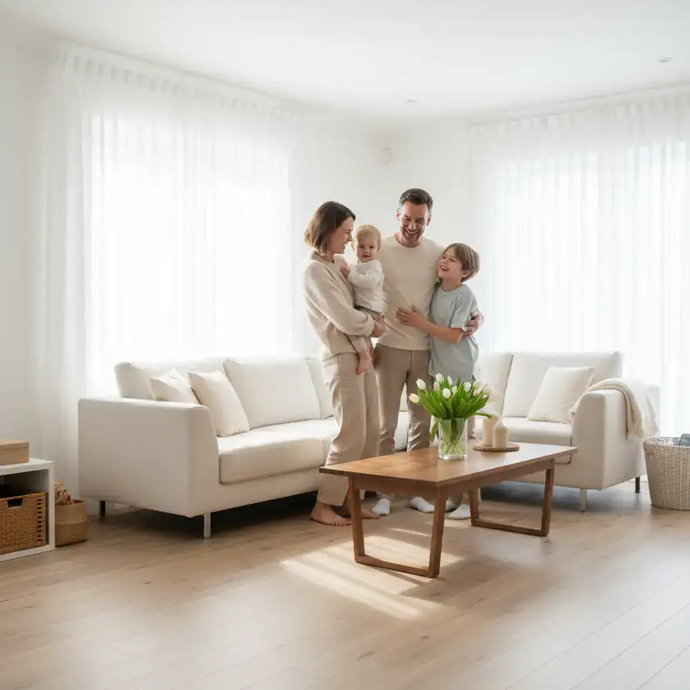 Happy family in a clean home