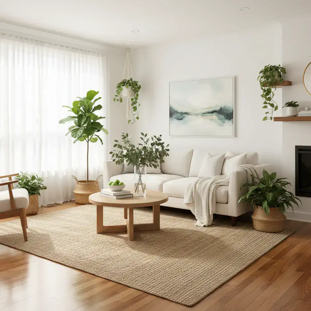 Freshly cleaned living room with plants