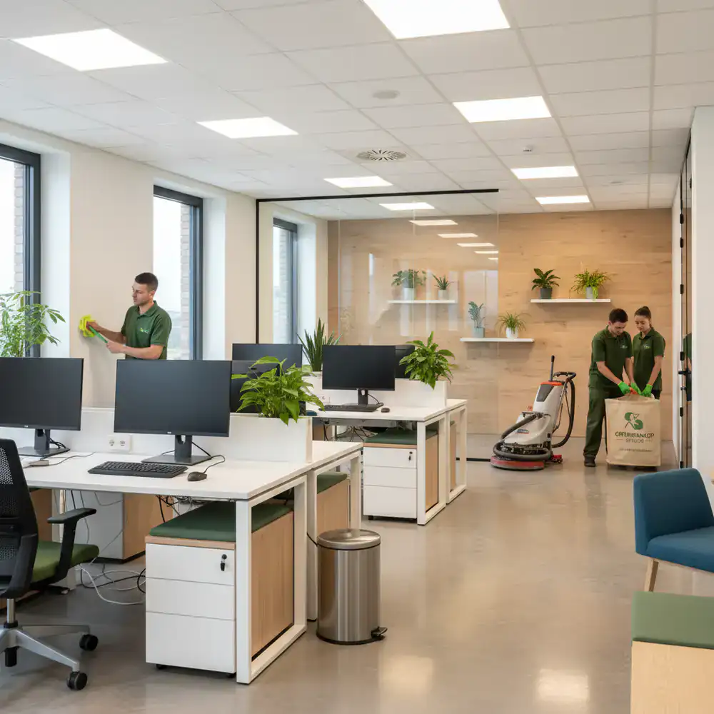 Bright, clean modern office space cleaned by GreenMop Studio