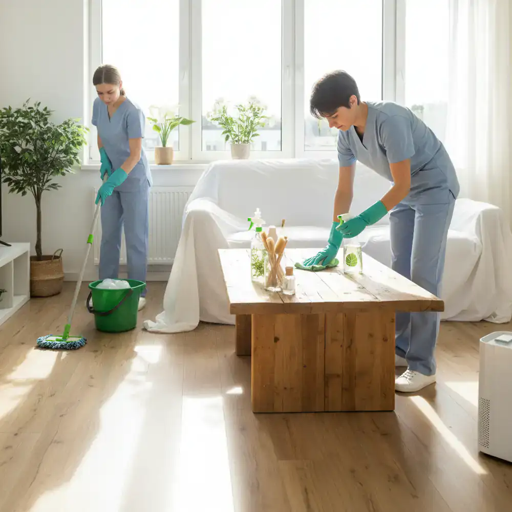 Detailed deep cleaning of a residential space with green products