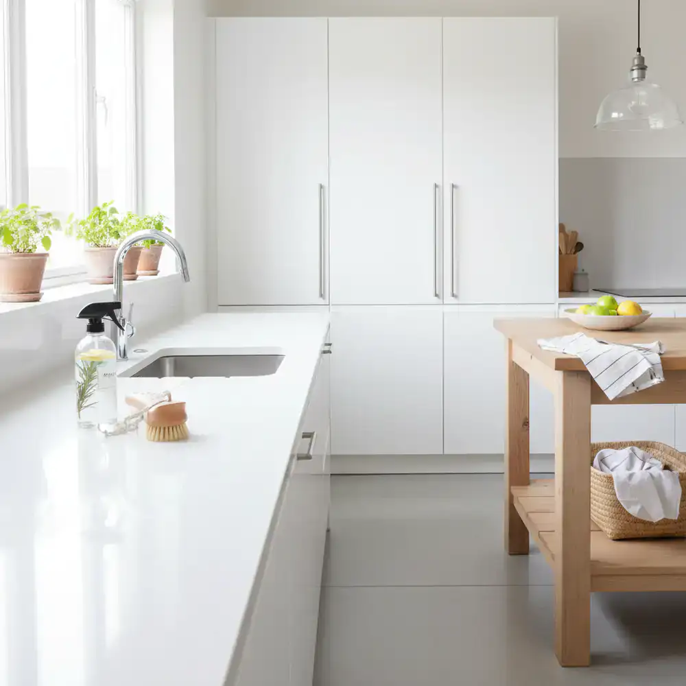 Sparkling clean modern kitchen sanitized with natural products